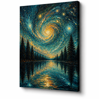 Impression sur toile de peinture de paysage de forêt avec lac et galaxie tourbillonnante, art mural, paysage de nuit étoilée, décoration pour salon et hôtel