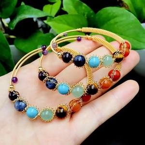 CSJA all'ingrosso placcato oro Wrap Natural 7 Chakra Gemstone quarzo Crystal Cuff bracciale guarigione gioielli in pietra naturale G671 - Product Image 1