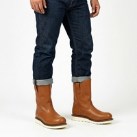 Botas de Trabajo Color Bronceado al por Mayor para Hombre, de Cuero, con Suela Goodyear, Estilo Pull-On, Venta al por Mayor, Botas de Trabajo OEM ODM Directo de Fábrica