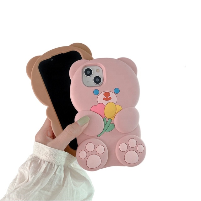 Silicone Cute Teddy Bears Shaped Phone Case for iPhone 14 13 12 Pro Max Hot Protective Soft Back Cover 3D Cartoon