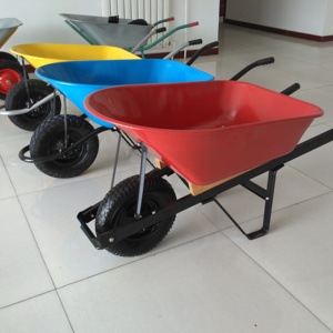 Carretilla de Metal de una sola rueda de 110L con carro de mano de madera Carretilla de tolva de plástico duradero para sitios de construcción Carretilla de jardín - Product Image 1