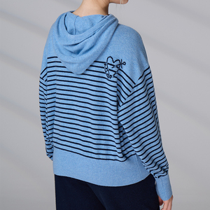 OEM Manufacturer Stripe Long Sleeve Custom Sweater Knitted Merino Wool Cashmere Hoodie Knit Sweater - Product Image 6