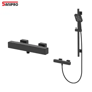 SANIPRO New Bathroom Matt Black Zinc Coated Plastic Square Mixer Shower Valve Cheap Thermostatic Bath Shower Faucet Set