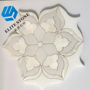 Mother of Pearl sea shell and Carrara white marble stone 3D water jet mosaic tile