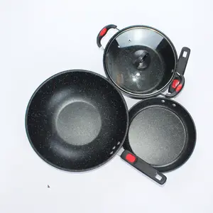 Fábrica wok panela e panela bife antiaderente conjunto de panelas Marble antiaderente revestimento cozinha panela conjunto conjuntos wok cozinhar Pan