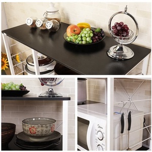 ชั้นเก็บของในห้องครัว,ชั้น <span class=keywords><strong>Stank</strong></span> ตู้เก็บของในครัวชั้นวางไมโครเวฟทำจากไม้พร้อมตะขอโลหะที่วางของและชั้นวางสีขาว - Product Image 4