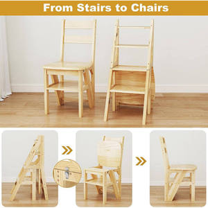 Wooden Ladder Chair 4 Tier Foldable Step <b>Stool</b> Bookshelf Storage Rack Living Room Office Organizer - Product Image 4