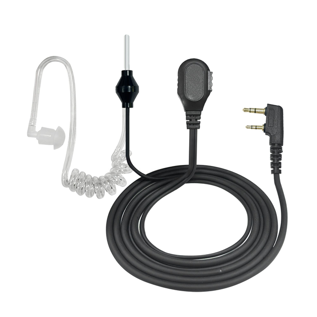 Factory Universal 2-Pin Acoustic Tube Walkie Talkie Earpiece with Clear Coiled Tube & In-line PTT Switch for Two Way Radio