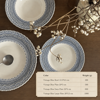 Service de Table en Porcelaine Bleu Floral Gaufré Style Vintage Français, Assiettes et Bols Céramiques Festonnés pour Mariage, Maison, Cadeau - Vente en Gros