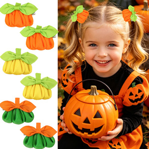 Halloween Pumpkin <b>Bow</b> Hair <b>Clips</b> Ribbed Ribbon Barrettes Cute Fall Decor For Girls Kids Party Hair Accessories - Product Image 1
