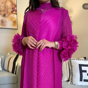 Miyake Đầm nữ thường ngày XẾP LI Chất lượng cao dáng rộng co giãn in ngoại cỡ lớn thời trang phong cách phương Tây cho người lớn mùa xuân - Product Image 1