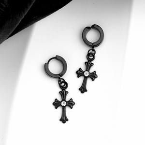 Nouvelles boucles d'oreilles pendantes en acier inoxydable noir vintage avec zircon, tendance rétro, personnalité hip-hop, beau <span class=keywords><strong>Joker</strong></span>, garçons avancés - Product Image 3