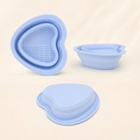 Bol de nettoyage pliable en silicone en forme de cœur pour pinceaux de maquillage, outil de lavage de beauté portable pour voyage, vente en gros d'usine