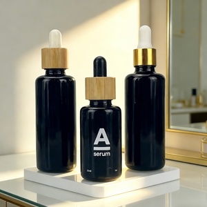 ขวดแก้วบรรจุเซรั่มเอสเซนส์น้ำมันสีดำม่วงระดับพรีเมียม พร้อมฝาหยดแบบไม้ไผ่ ขนาด 30 มล. 50 มล. 60 มล. 100 มล. - Product Image 1