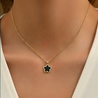 Nueva joyería de moda ajustable chapado en oro cinco hojas trébol enlace cadena pulsera pendientes collar conjunto de joyería para mujer