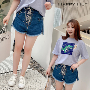 Short en jean noir pour femme, grande taille, à lacets, bords effilochés, poche zippée N6939 - Product Image 5