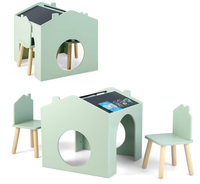 Table et chaises créatives en forme de maison pour tout-petits, ensemble de table d'activités en bois avec tableaux noirs pour enfants, best-seller
