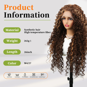 Perruques de mode <span class=keywords><strong>pour</strong></span> <span class=keywords><strong>femmes</strong></span> noires, 26 pouces, couleur 13*6, perruque synthétique haute densité avec dentelle frontale, mèches ondulées effet eau - Product Image 2