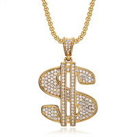 Collier pendentif Hiphop en zircon, motif dollar, luxe, étanche, en acier inoxydable PVD, plaqué or 18 carats, pour femmes et hommes, 2024