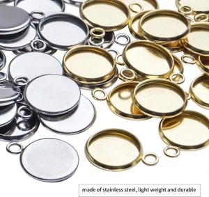 Plateaux de pendentifs en acier inoxydable pour cabochons ronds, supports vierges pour la fabrication de bijoux - Product Image 6