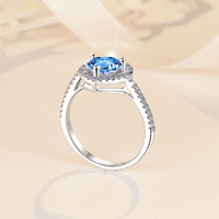 Bague en argent sterling S925 avec moissanite bleue VVS1 de 1 carat, taille ronde colorée en forme de cœur, bijou romantique, cadeau de fiançailles pour femme