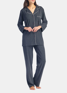 <span class=keywords><strong>Pigiama</strong></span> in Jersey a lunghezza intera da <span class=keywords><strong>donna</strong></span> a 2 pezzi <span class=keywords><strong>con</strong></span> <span class=keywords><strong>bottoni</strong></span> a maniche lunghe sul <span class=keywords><strong>davanti</strong></span> e camicia bordata per pantaloni in vita - Product Image 6