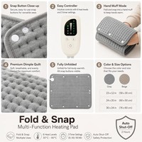 Almohadilla Térmica de Cedro, Manta Calefactora con Botones a Presión, Envoltura Portátil, Compresa Caliente, Terapia de Calor, Fisioterapia, Lavable, Apagado Automático