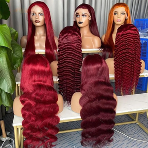Peluca de Cabello Humano 99J 13x4 con Frente de Encaje sin Pegamento para Mujeres Negras, Color Rojo Vino Borgoña 99J, Peluca Frontal de Encaje HD Lisa Pre-Desplumada - Product Image 4