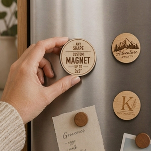 Magnete da Frigo Personalizzato in Legno di Betulla Stampato a Cerchio per Memo in Cucina, Porta Foto, Bomboniera Matrimonio - Product Image 1