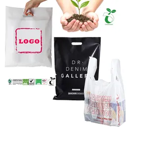 定制印刷黑色100% 环保EPI PLA玉米淀粉可堆肥生物降解购物包装塑料袋衣服塑料袋