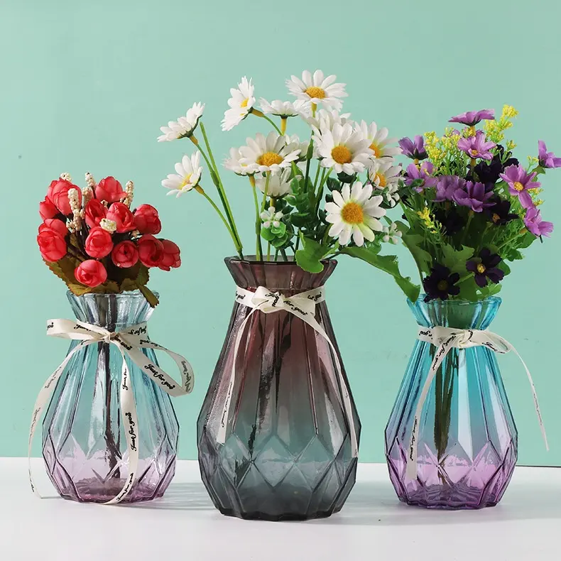 家の装飾のためのセンターピースガラス花瓶装飾カスタムカラー透明ガラス花瓶