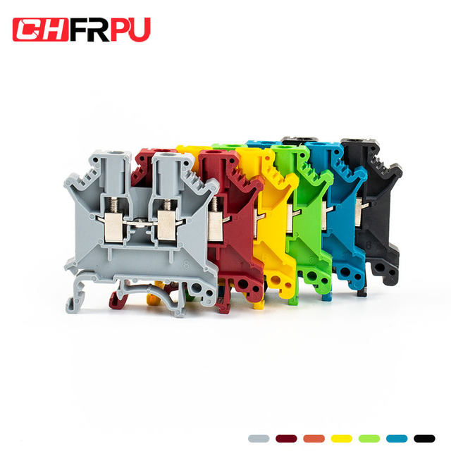 2.5mm Through Din Rail Screw Plastic Brass Terminal UK3N Marine Conector Electrical Power Terminal Block 35mm Din Rail Mounting