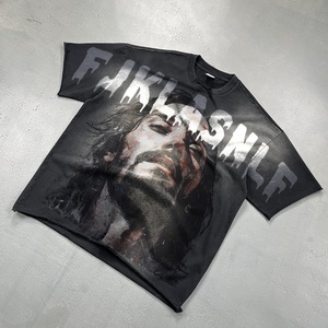 เสื้อยืดผู้ชายผ้าคอตตอนโอเวอร์ไซส์ผ้าคอตต้อนทรงหลวมเปิดไหล่ซักเสื้อผ้าปรับแต่งได้ตามต้องการ - Product Image 1