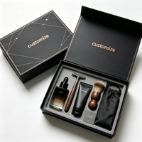 Boîte cadeau magnétique de luxe avec logo personnalisé, noir mat, or rose, géométrique, avec insert en mousse pour kit de rasage de la barbe, vente en gros