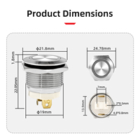 Bouton poussoir électronique à courant élevé 20A IP67 en acier inoxydable éclairé par LED 16mm 19mm 22mm Momentané à verrouillage 1NO 220V CE