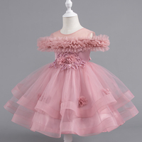Robe de princesse rose pour filles, robe de fête d'anniversaire pour enfants, robe en dentelle à fleurs, manches bouffantes en perles, jaune clair, en stock