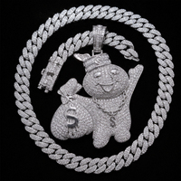 Colgante de Moissanita Personalizable de Plata 925 Hecho a Mano, Diseño de Dibujos Animados, Estilo Urbano Hip Hop para Hombre, Uso Diario