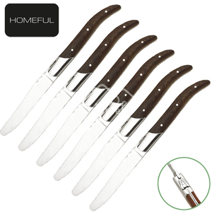 <span class=keywords><strong>Couteau</strong></span> à steak <span class=keywords><strong>Laguiole</strong></span> de style français, acier 420, lame dentelée à pointe ronde avec manche en bois naturel - Product Image 6