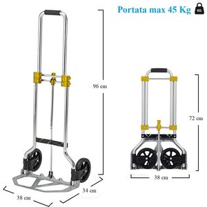 Folding Aluminum <b>Trolley</b> 38x34x96 Cm 45 Kg Capacity Telescopic Handle 2 Wheels Camping Cart - Product Image 2