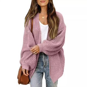 2024 automne hiver femmes décontracté Cardigan lanterne manches épais tricot manteau avec nouvelle poche Long pull - Product Image 6