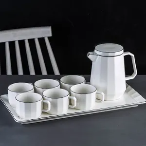 Ensemble de tasses à café en céramique blanche, style européen classique, soucoupe à thé, design simple, réutilisable, personnalisé, pour hôtel