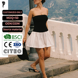 Vestido Mini Personalizado sin Tirantes, Corte en A, para Mujer, Verano, Transpirable, Tejido, Color Sólido, Spandex, Poliéster, OEM, ODM - Product Image 1