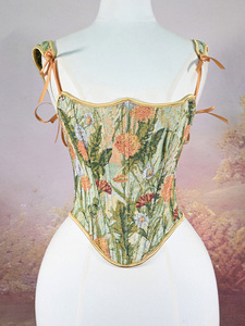 Corsé Bordado con Pintura al Óleo de Monet, Estilo Retro, con Varillas, Cintura Fruncida, Efecto Reductor de Abdomen, de Courody, Prenda Moldeadora - Product Image 4