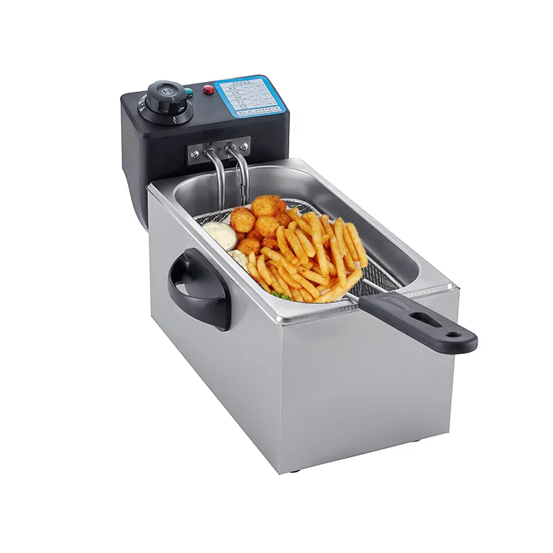 Fritadeira comercial com maçaneta de porta para alimentos pequenos e compactos, 5 litros, retangular, batatas fritas