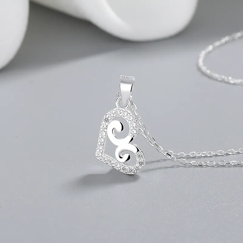 Женское серебряное ожерелье в форме сердца, модные ювелирные изделия из циркона ААА, оптовая продажа, 925 серебряное ожерелье для женщин