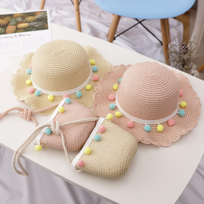 Children для Hat Bag Set, Girls Beach Light-Colored Straw Hat, Baby Summer Hats