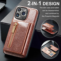 Pour iPhone 15 Pro Max coque de téléphone portefeuille à paillettes deux-en-un housse de protection magnétique pour iPhone 14 13 12 11 coque de téléphone