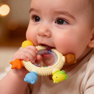 Mordedor de Silicona para Bebés, Sonajero de Silicona, Juguete de Dentición para Bebés de 6 a 12 Meses - Product Image 1