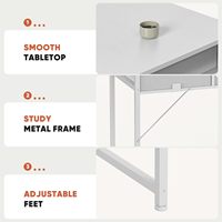 Bureau d'ordinateur pour le bureau à domicile avec tiroirs, pieds antidérapants, petite table d'étude avec rangement latéral, crochet pour casque, pieds réglables