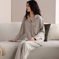 Ensemble de pyjamas en coton pour femmes, nouvelle collection 2026, haut de gamme, 100 % tricoté, manches longues, deux pièces, pour le loungewear